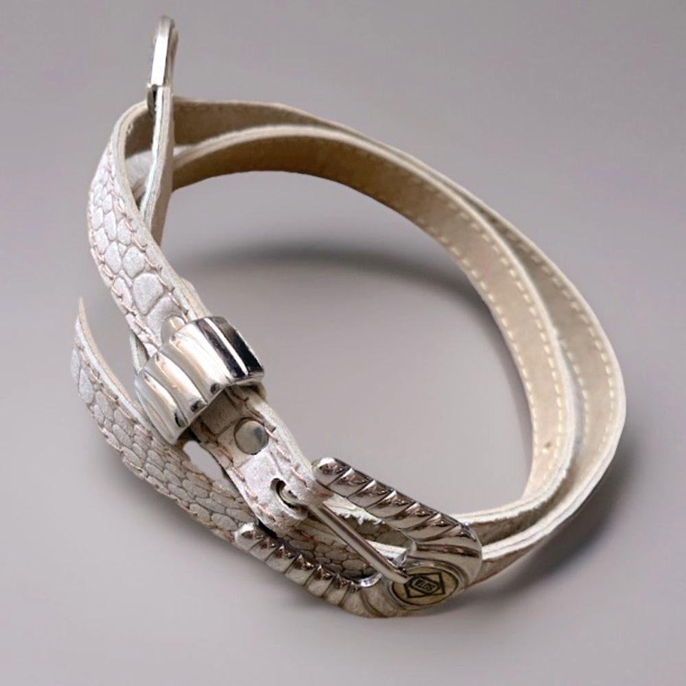 80s Vintage SOTA Leather Crocodile Skinny Belt Women's Medium Silver Tip Western